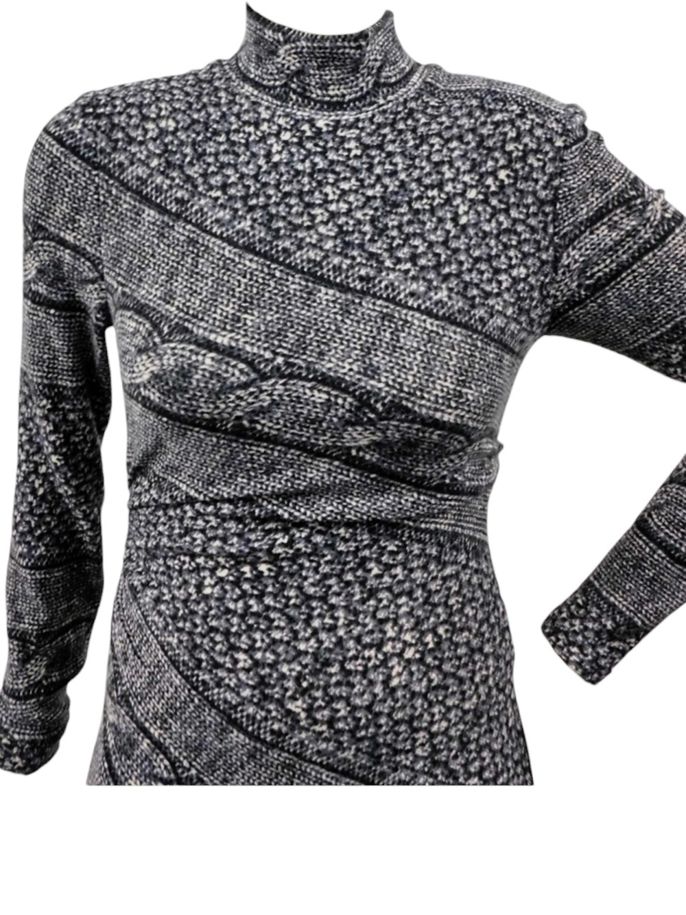 Vintage Caché Bodycon Sweater Dress Black White Cable Knit Long Sleeve L Made US - Picture 12 of 16